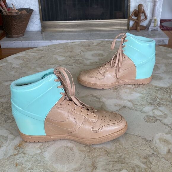 NIKE DUNK Sky HI VT QS Wedge Vachetta Tan Leather & Artic Green Patent Leather - Picture 5 of 14